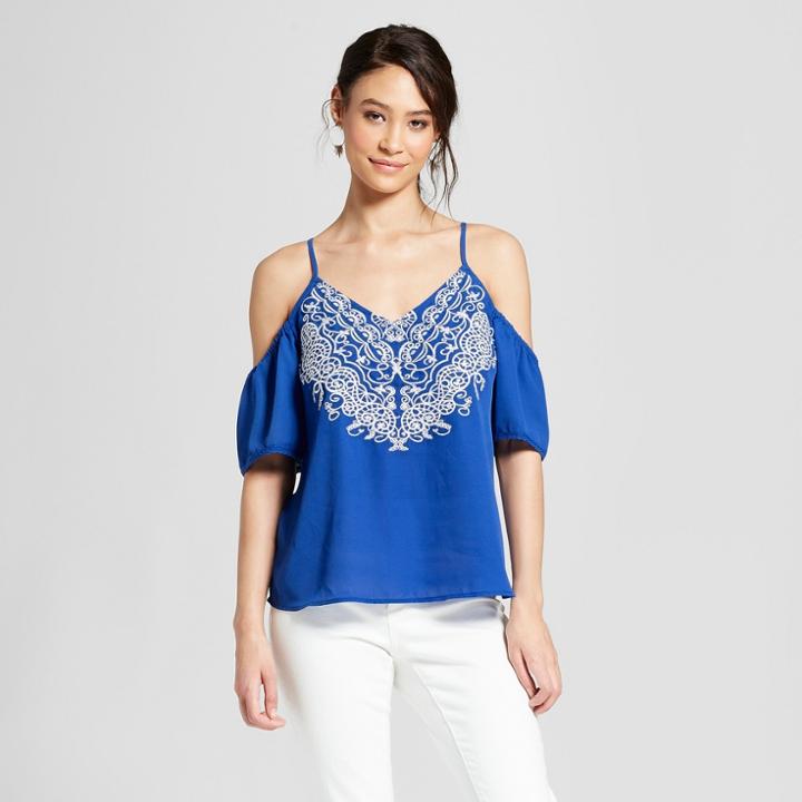 Women's Short Sleeve Cold Shoulder Top - Xhilaration Blue