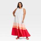Women's Plus Size Sleeveless Colorblock Tiered Dress - Ava & Viv White X