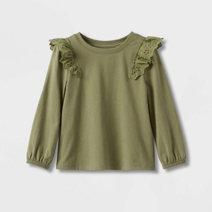 Toddler Girls' Knit Long Sleeve Eyelet Top - Cat & Jack Green