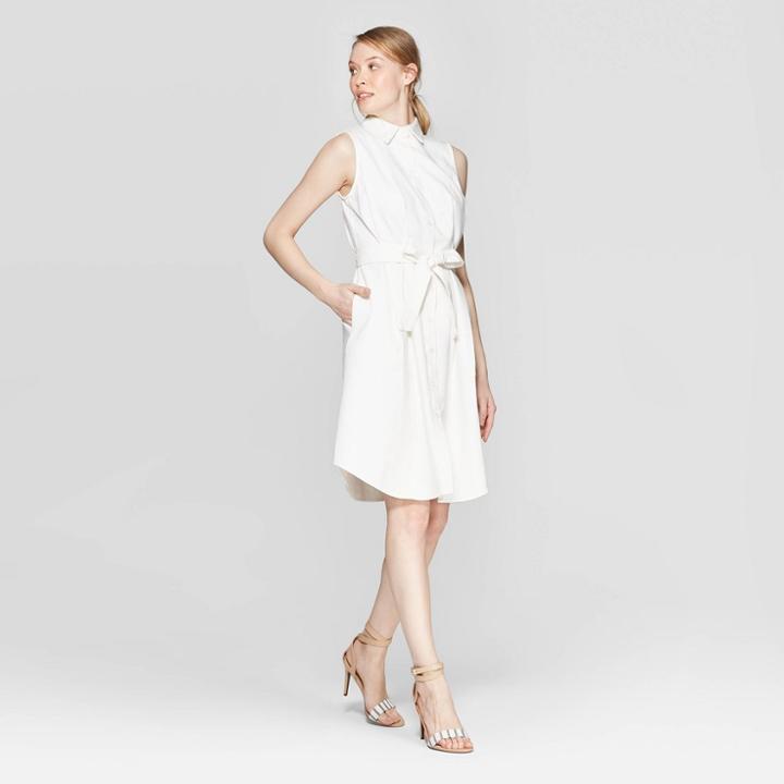 Women's Sleeveless Collared Front Button-down Shirtdress - Who What Wear White