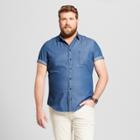 Men's Big & Tall Striped Standard Fit Short Sleeve Button-down Shirt - Goodfellow & Co Parrish Blue