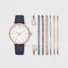 Women's Roman Strap Watch Set - A New Day Rose Gold/navy