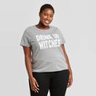 Grayson Threads Women's Plus Size Drink Up Witches Short Sleeve Graphic T-shirt - Gray
