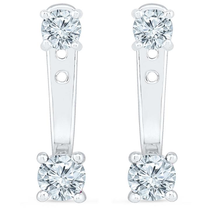 Target Created White Sapphire Prong Set Stud Front And Back Earring In Sterling