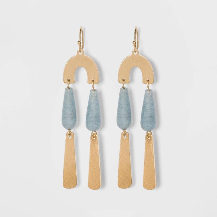 Semi-precious Angelite Worn Gold Half Moon Drop Statement Earrings - Universal Thread Blue