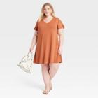 Women's Plus Size Flutter Sleeve Knit Dress - Ava & Viv Brown