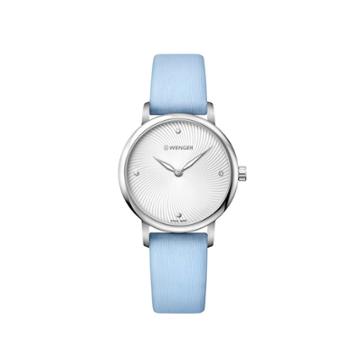 Women's Wenger Urban Donnissima - Swiss Made - Silver Dial Pale Satin Strap Watch - Blue