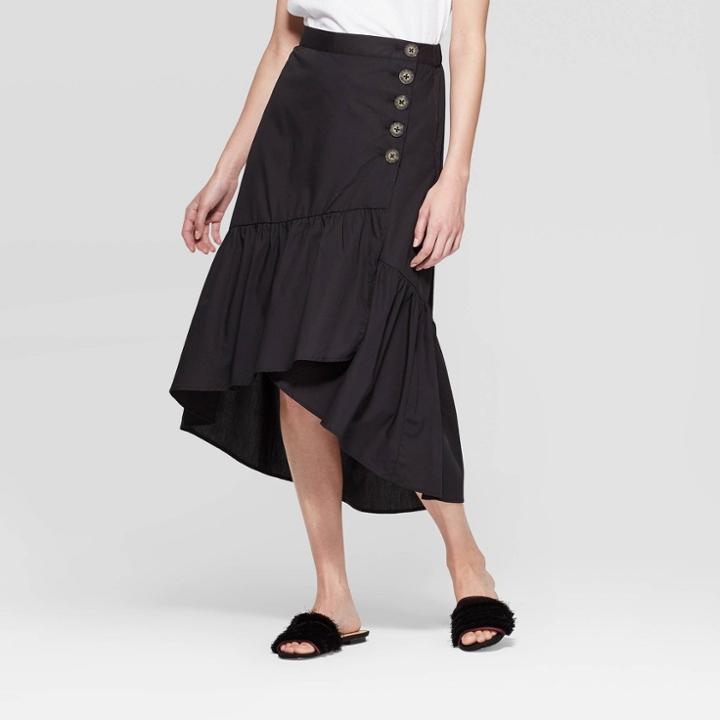 Women's Low Wrap Midi A Line Skirt - Who What Wear Black