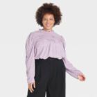 Women's Plus Size Floral Print Long Sleeve Pintuck Top - A New Day Purple