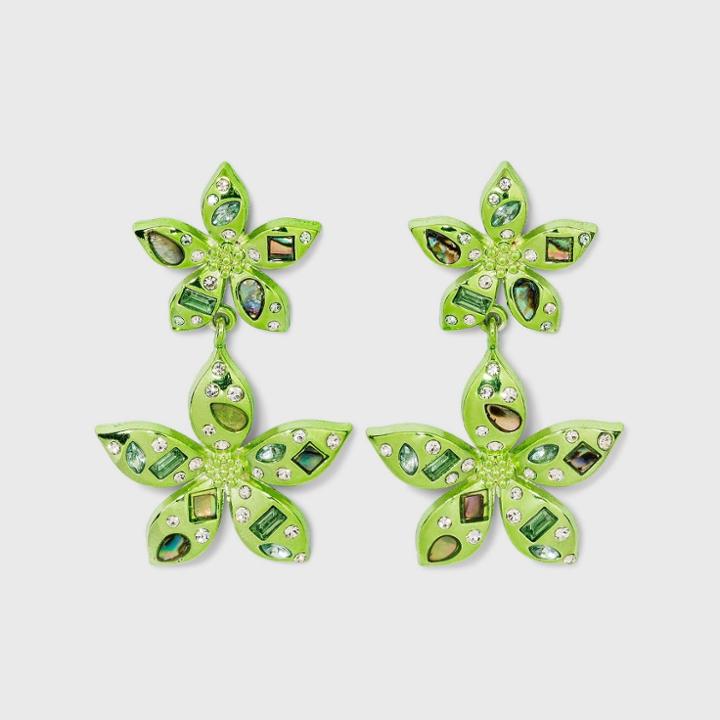 Sugarfix By Baublebar Stacked Metallic Flower Drop Earrings - Green
