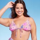 Women's Tie-front Triangle Bikini Top - Wild Fable Floral Print L, Blue/pink/purple