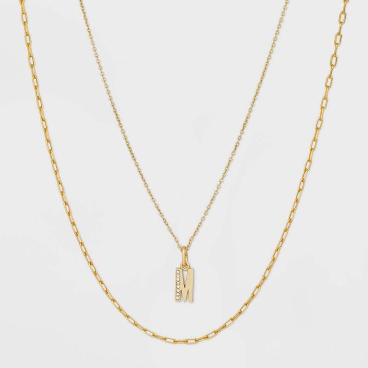 14k Gold Plated Crystal Initial 'm' Pendant Chain Necklace - A New Day Gold