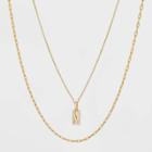 14k Gold Plated Crystal Initial 'm' Pendant Chain Necklace - A New Day Gold