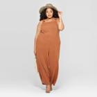 Women's Plus Size Sleeveless Square Neck Shoulder Tie Jumpsuit - Universal Thread Brown