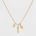Distributed By Target Star And Woman's And Leaf Charm Short Necklace - Gold