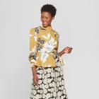 Women's Floral Print Long Sleeve Asymmetric Button Turtleneck Blouse - Who What Wear Brown