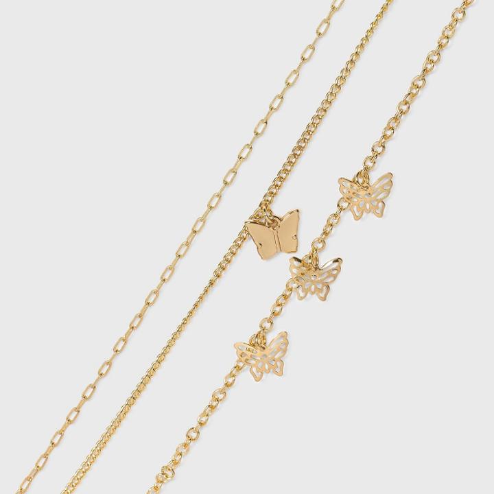 Butterfly Charm Chain Anklet Set 3pc - Wild Fable Gold