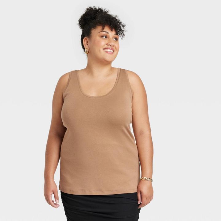 Women's Plus Size Slim Fit Tank Top - Ava & Viv Brown
