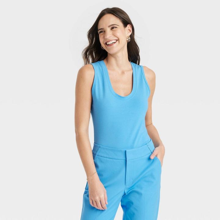 Women's U-neck Slim Fit Tank Top - A New Day Blue