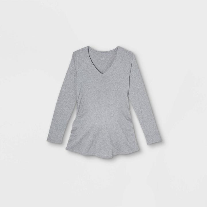 Maternity Long Sleeve V-neck Side Shirred T-shirt - Isabel Maternity By Ingrid & Isabel Heather Gray