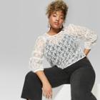 Women's Plus Size Long Sleeve Star Lace Top - Wild Fable White