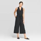 Women's Sleeveless V-neck Faux Halter Tie Wide Leg Jumpsuit - Prologue Black