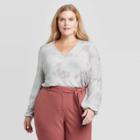 Women's Plus Size Long Sleeve Tie Dye V-neck Top - Ava & Viv Lavender X, Women's, Purple