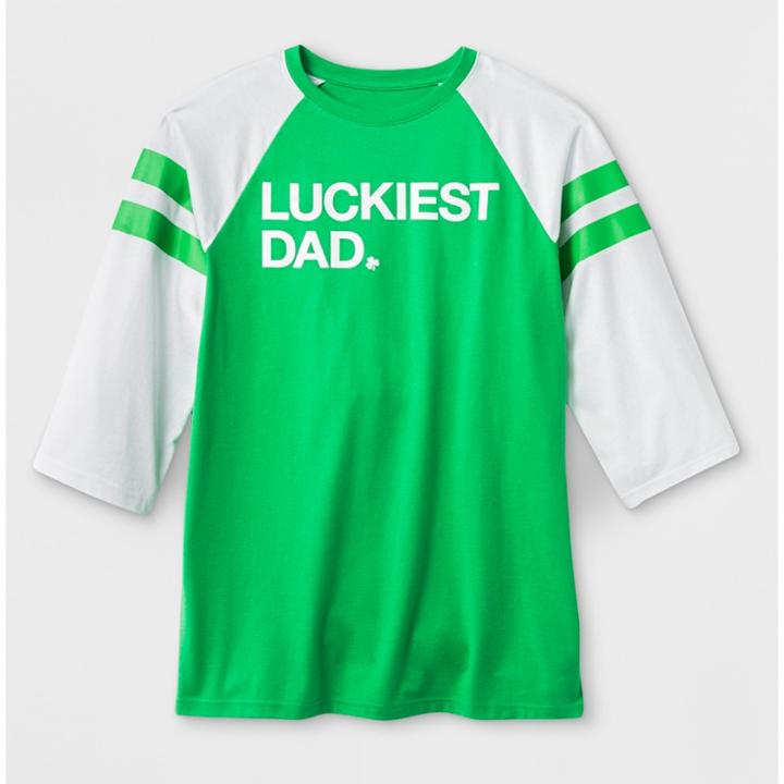 Shinsung Tongsang Men's 3/4 Sleeve 'luckiest Dad' Baseball T-shirt - Green
