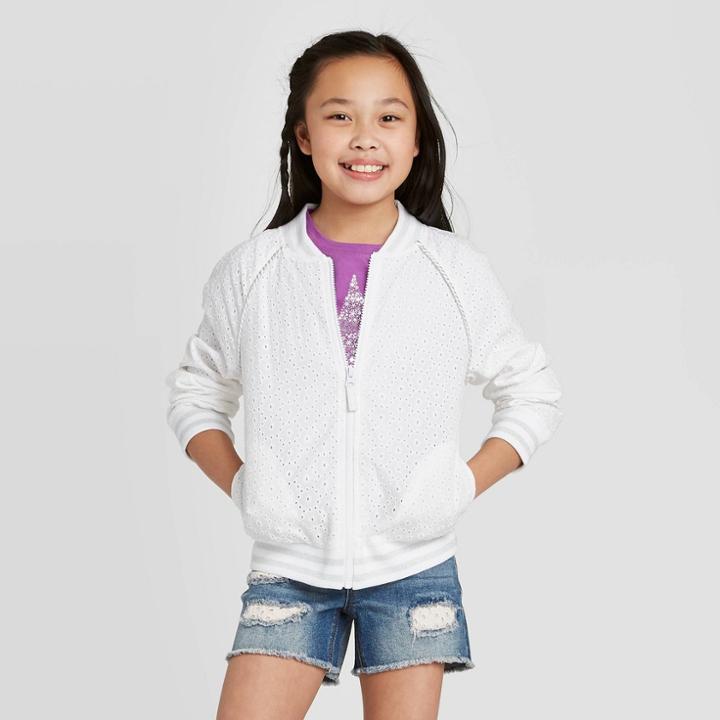 Girls' Eyelet Bomber Jacket - Cat & Jack White