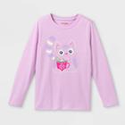 Girls' 'hot Cocoa Kitty' Long Sleeve Graphic T-shirt - Cat & Jack Light Purple