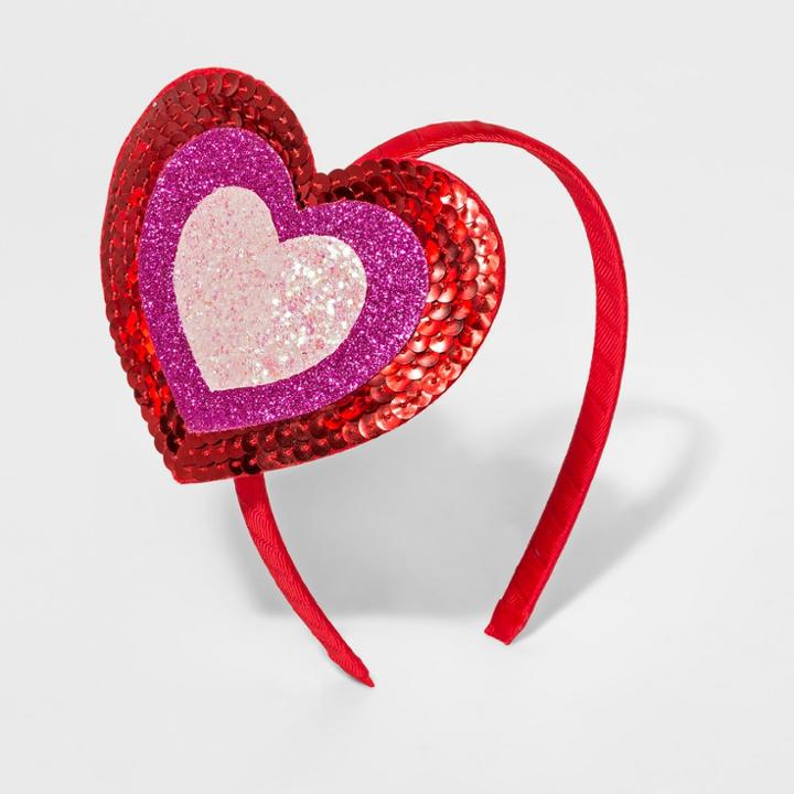 Girls' Glitter Sequin Heart Headband - Cat & Jack Pink