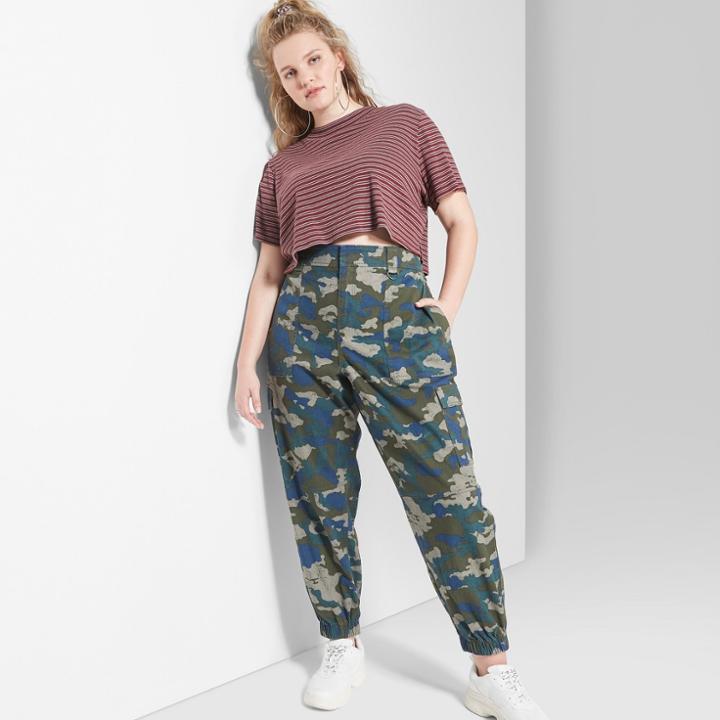 Women's Plus Size Camo Print Utility Cargo Pants - Wild Fable Olive