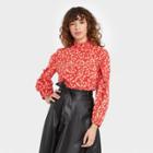 Women's Floral Print Balloon Long Sleeve Cascade Ruffle Top - Who What Wear Red