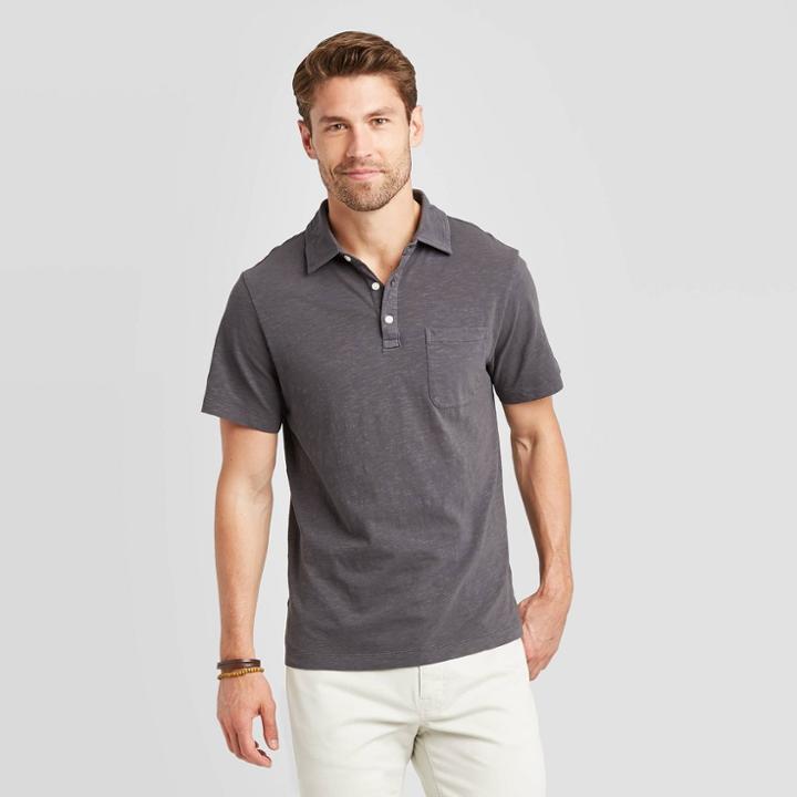 Men's Standard Fit Short Sleeve Polo Jersey Shirt - Goodfellow & Co Gray S, Men's,