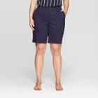 Women's Plus Size 9 Chino Shorts With Comfort Waistband - Ava & Viv Navy (blue)