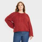 Women's Plus Size Cable Knit Crewneck Pullover Sweater - Universal Thread Red