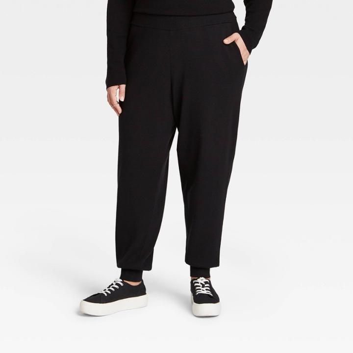 Women's Plus Size Knit Jogger Pants - Ava & Viv Black X