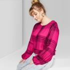 Women's Plus Size Long Sleeve Tie Back Plaid Top - Wild Fable Bright Pink