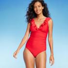 Kona Sol Women's Ruffle Ruched Full Coverage One Piece Swimsuit - Kona