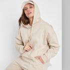 Women's Plus Size Cropped Quilted Sides Hoodie - Wild Fable Beige