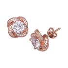 Distributed By Target Women's Loveknot Stud Earrings With Clear Cubic Zirconia In Rose Gold Over Sterling Silver - Rose
