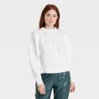 Women's Crewneck Boucle Cable Pullover Sweater - Prologue White