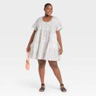 Women's Plus Size Leopard Print Short Sleeve Tiered Dress - A New Day Cream