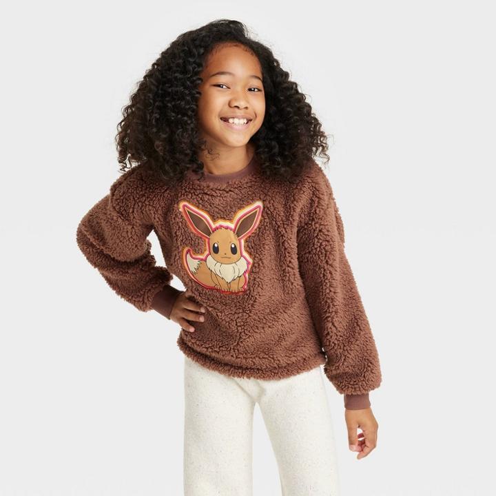 Pokemon Girls' Pokmon Eevee Faux Shearling Sweatshirt -