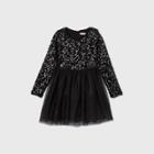 Girls' Long Sleeve Sequin Tulle Dress - Cat & Jack Black