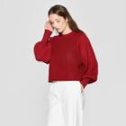 Women's Long Raglan Sleeve Pullover Sweater - Prologue Red