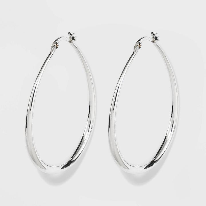 Silver Plated Graduated Oval Hoop Earrings - A New Day Silver, Women's