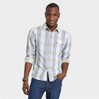 Men's Plaid Standard Fit Long Sleeve Button-down Shirt - Goodfellow & Co Light Blue/plaid