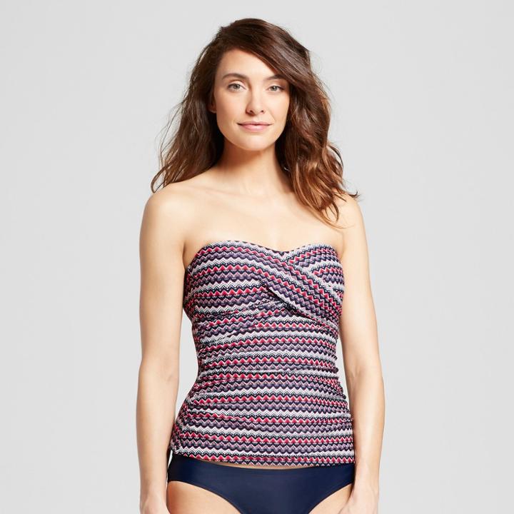 Women's Striped Twist Front Bandeau Tankini Top - Merona Red/white/navy M,