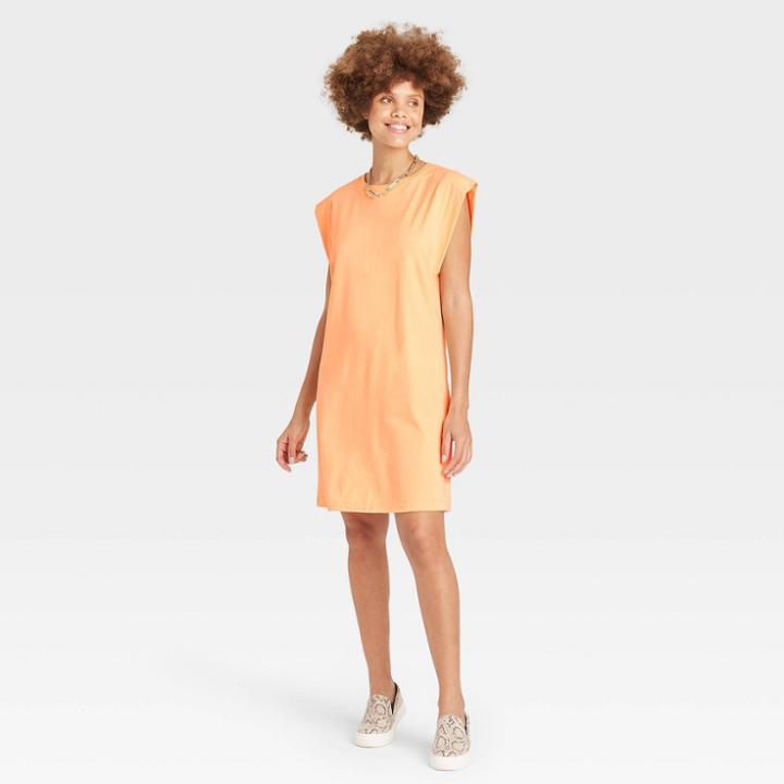 Women's Sleeveless T-shirt Dress - A New Day Light Orange
